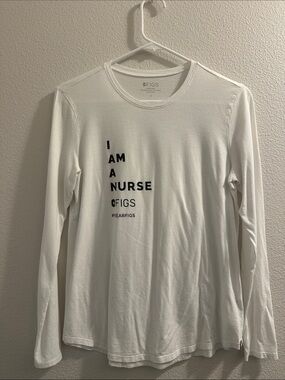 FIGS Women’s White Long-Sleeve Underscrub 'I AM A NURSE'